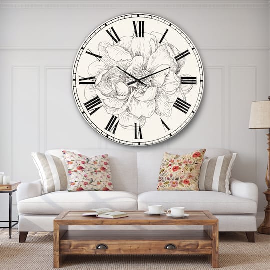 Designart 'Pen And Ink Florals Iv Farmhouse Wall Clock